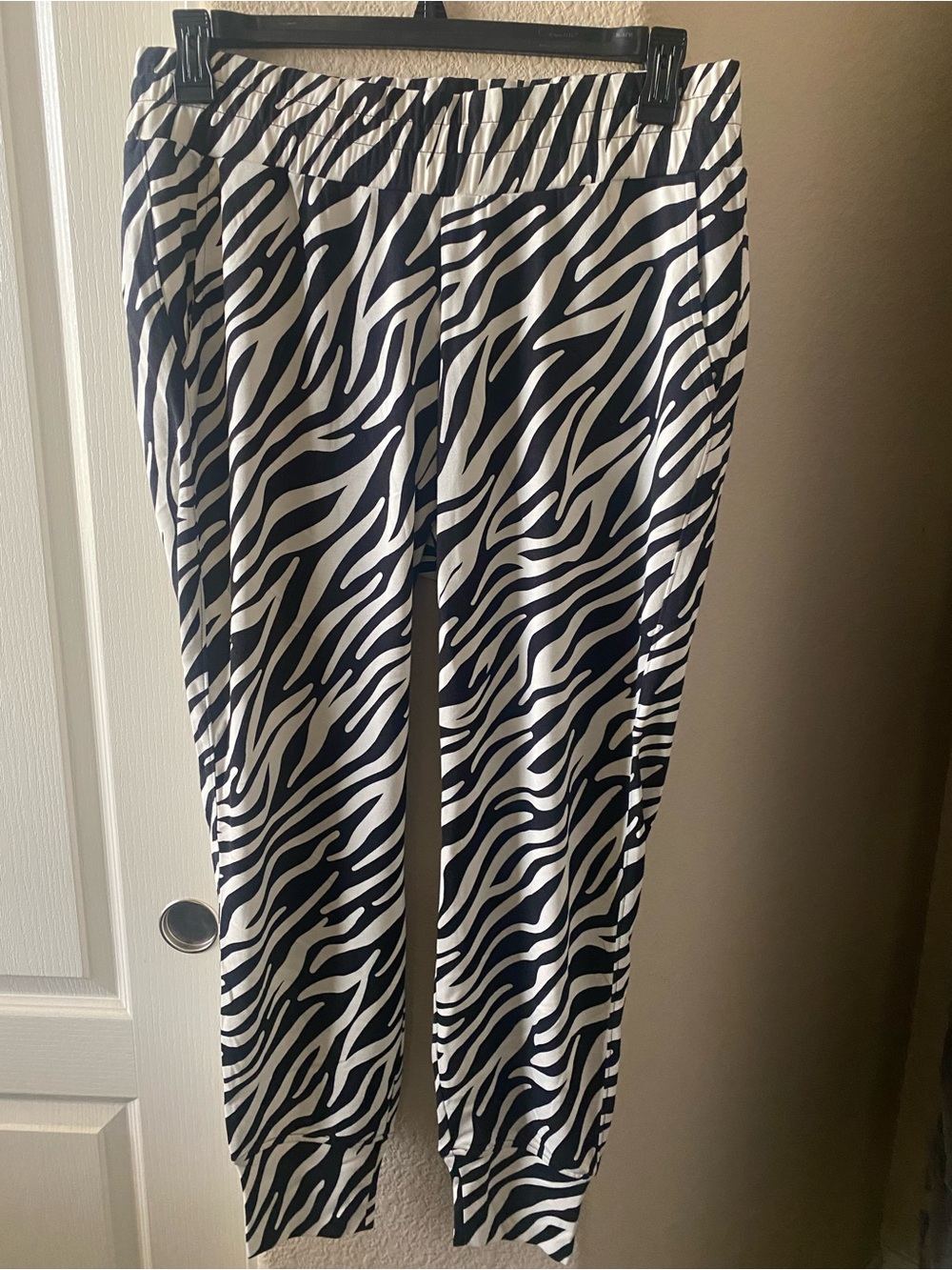 CAbi Black and White Zebra-Print Jogger Pants